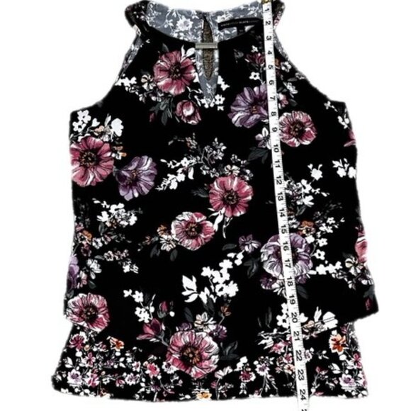 White House Black Market Floral Sleeveless Blouse Black and Pink Size XS - Picture 8 of 8